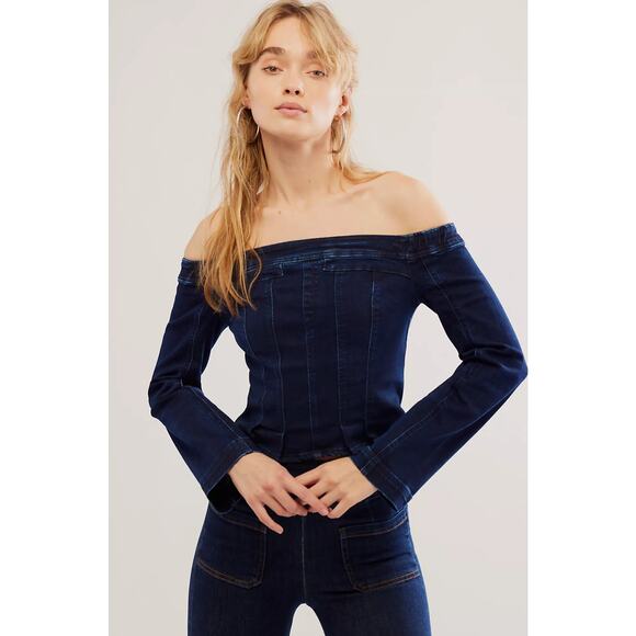 NWT Free People Up And Go Denim Top - Medium - Picture 1 of 4